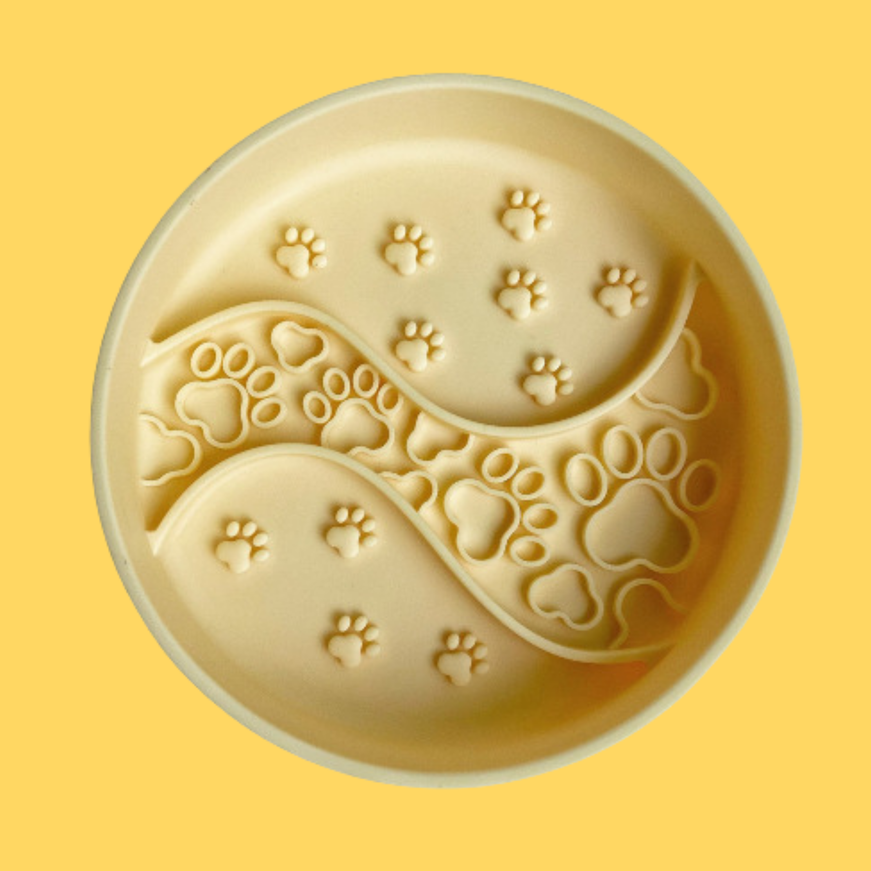 Yellow Paw Print Slow Feeder Bowl