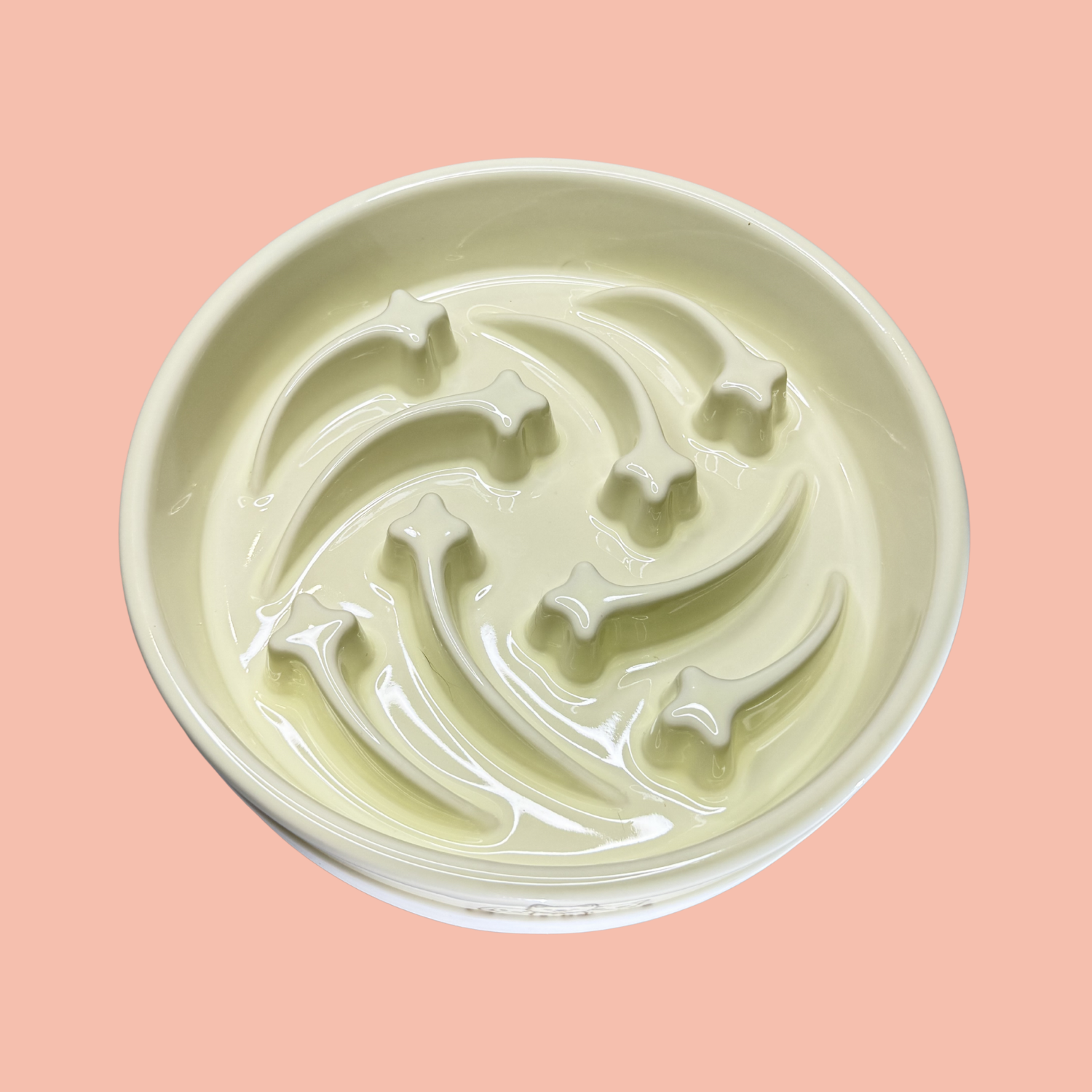 Spoiled Paws Shooting Star Slow Feeder Bowl (Cream White）