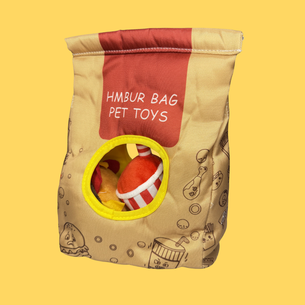 Hamburger Bag Snuffle Squeaky Toy Set