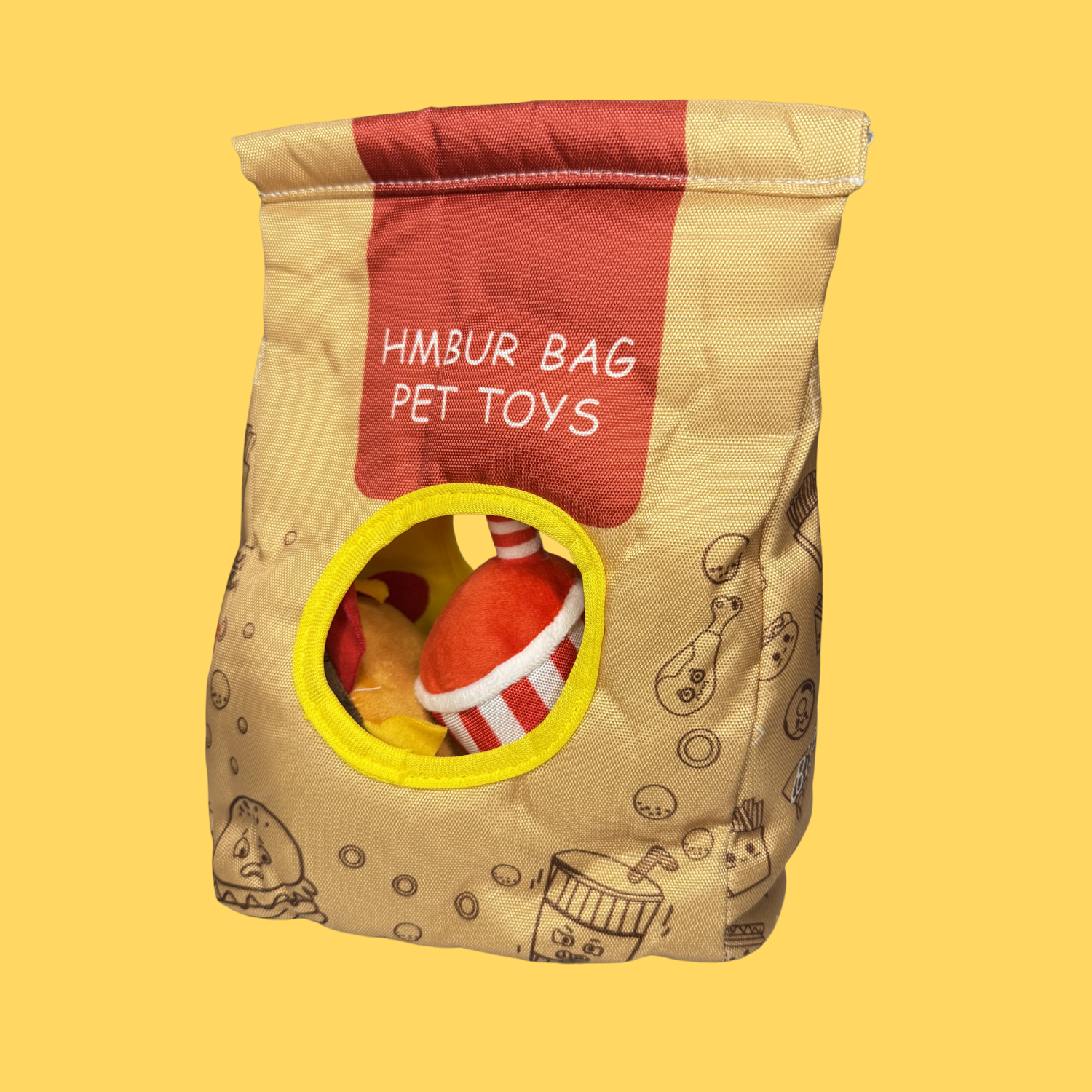 Hamburger Bag Snuffle Squeaky Toy Set