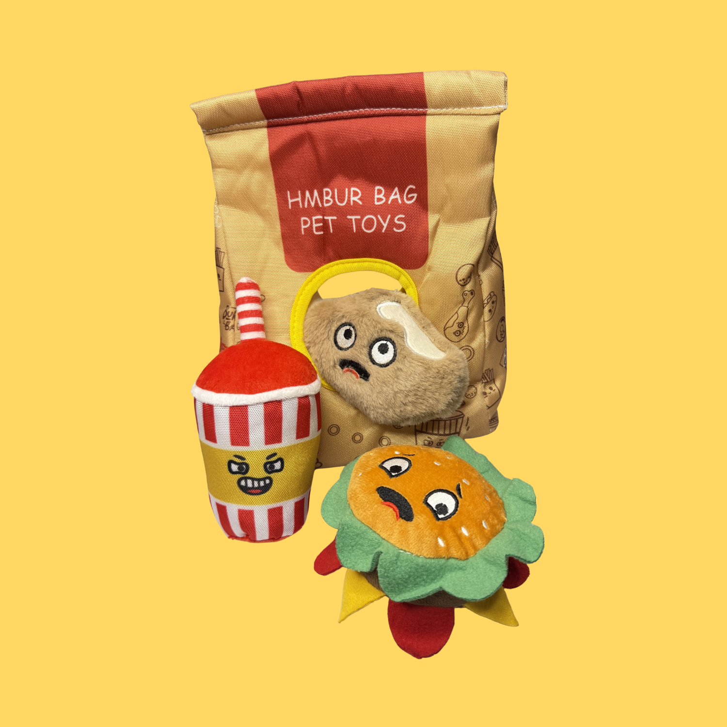 Hamburger Bag Snuffle Squeaky Toy Set
