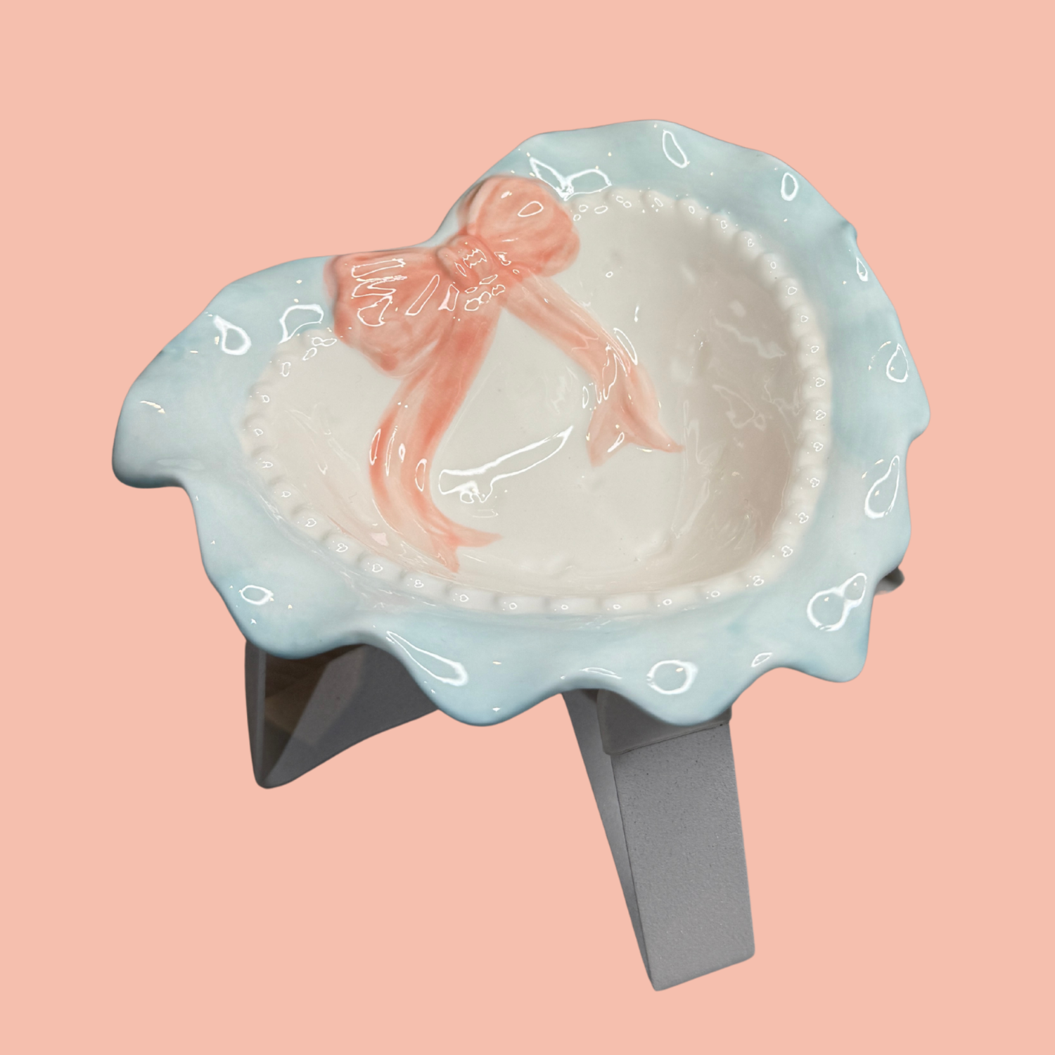 Blue Heart Ceramic Pet Bowl with Stand