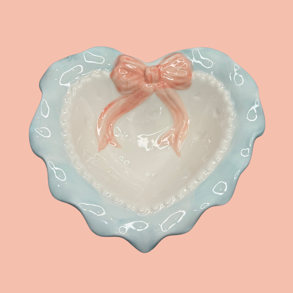 Blue Heart Ceramic Pet Bowl with Stand