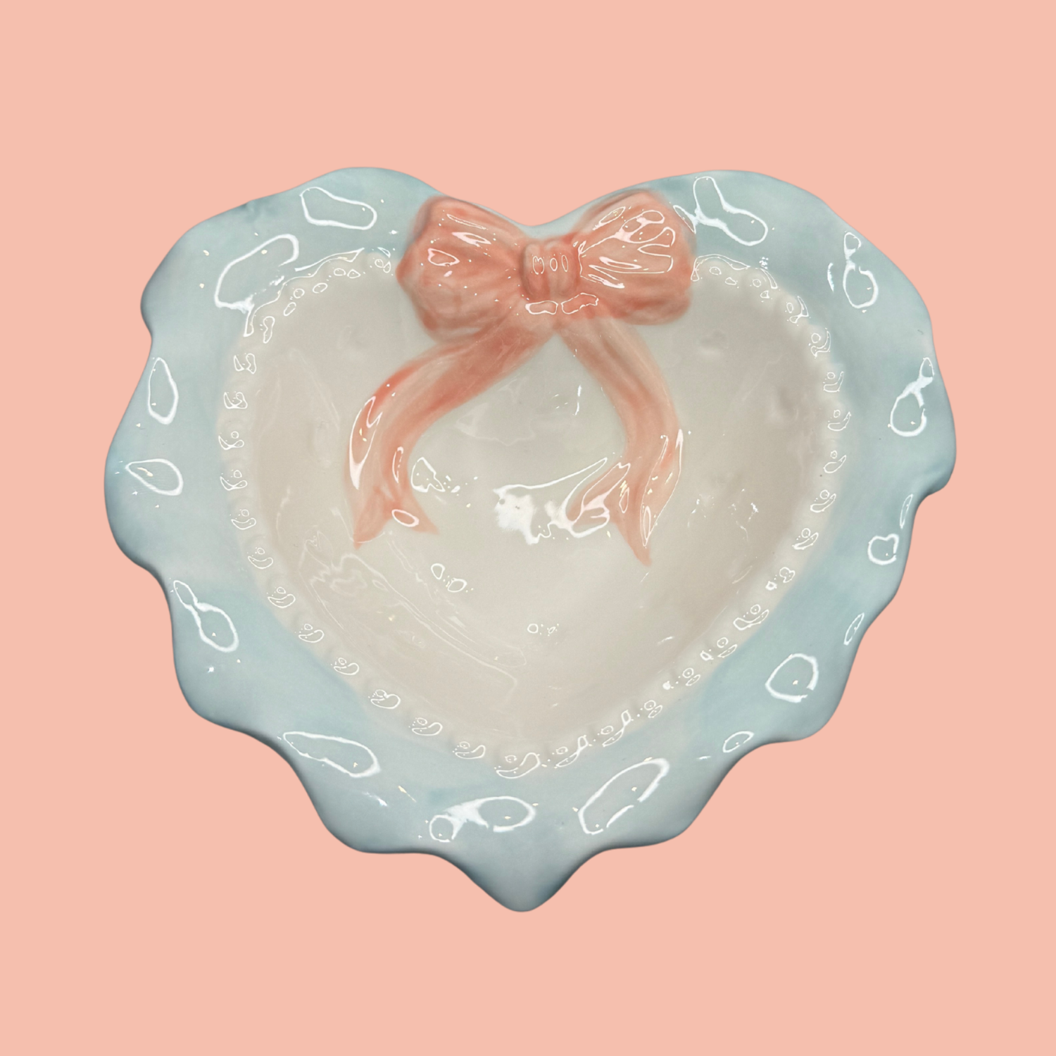 Blue Heart Ceramic Pet Bowl with Stand
