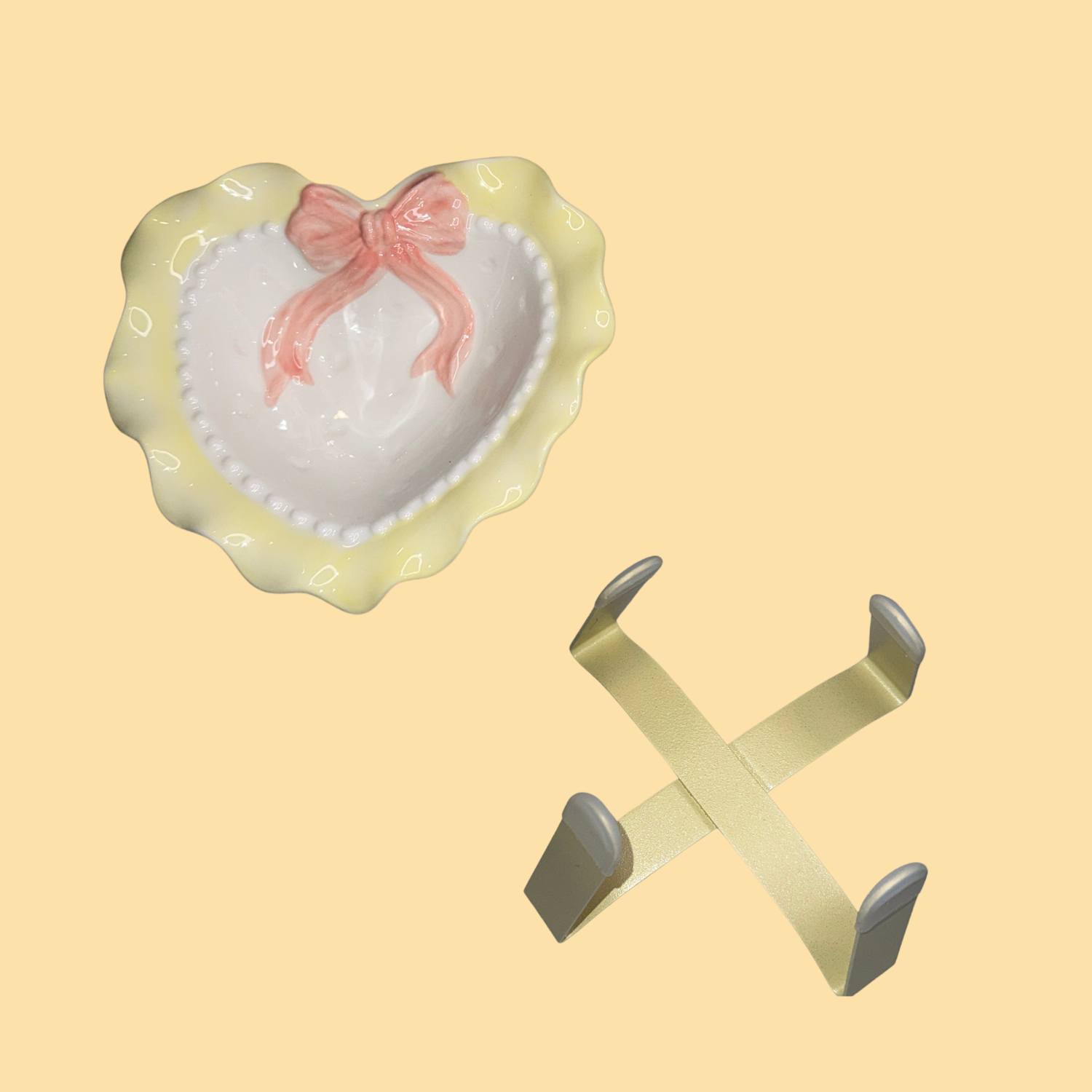 Yellow Heart Ceramic Pet Bowl with Stand