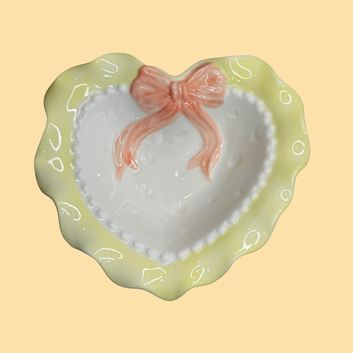 Yellow Heart Ceramic Pet Bowl with Stand