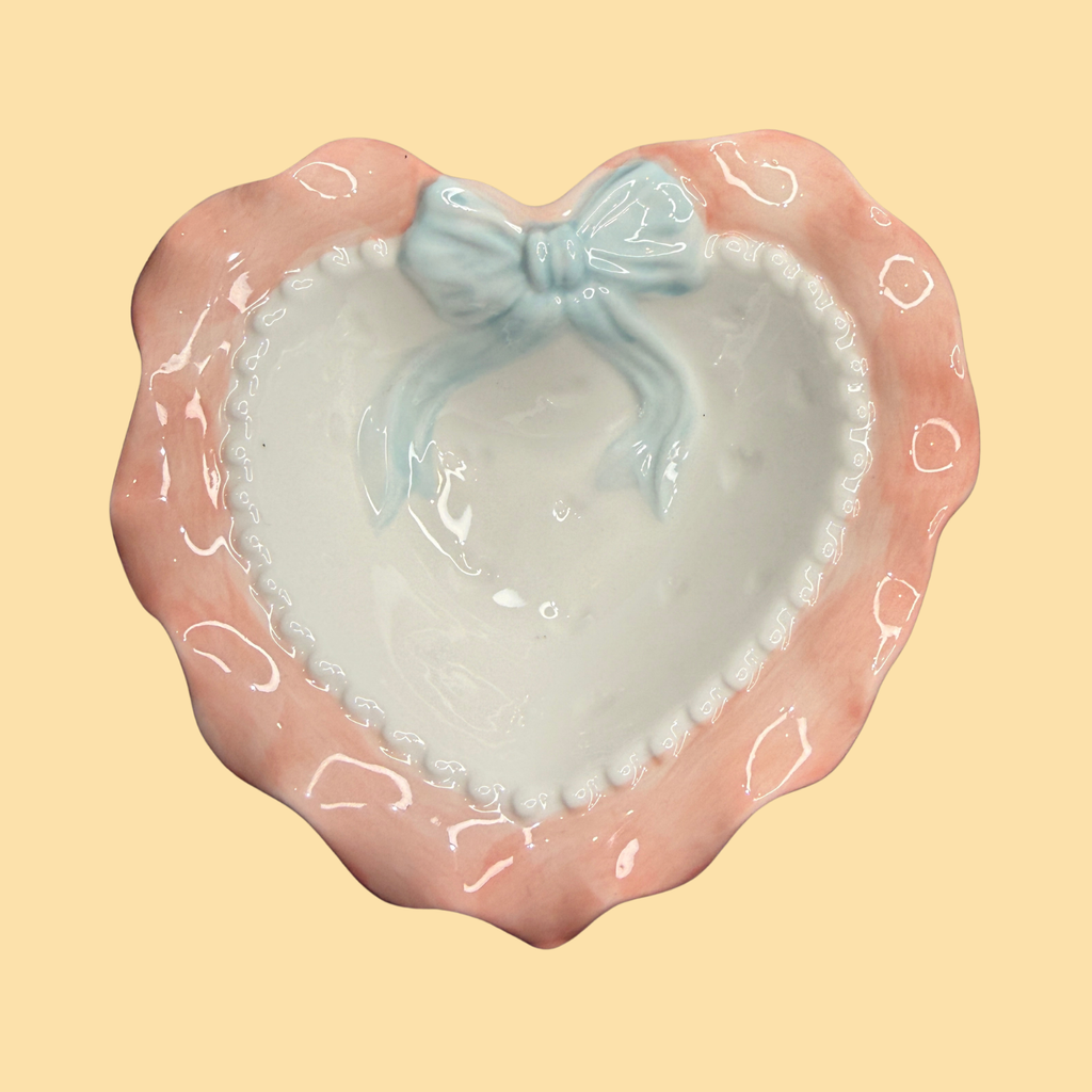 Pink Heart Ceramic Pet Bowl with Stand