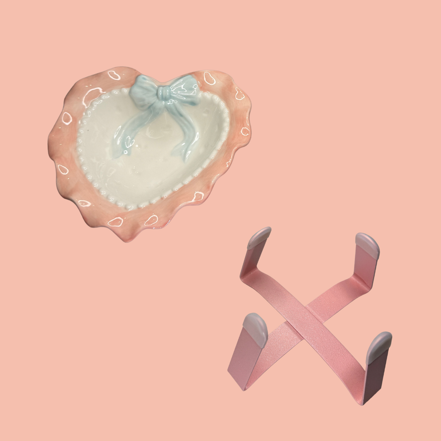 Pink Heart Ceramic Pet Bowl with Stand