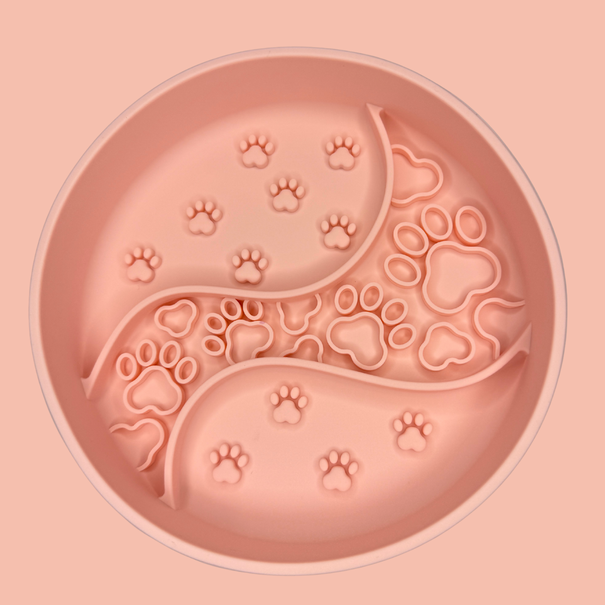 Pink Paw Print Slow Feeder Bowl