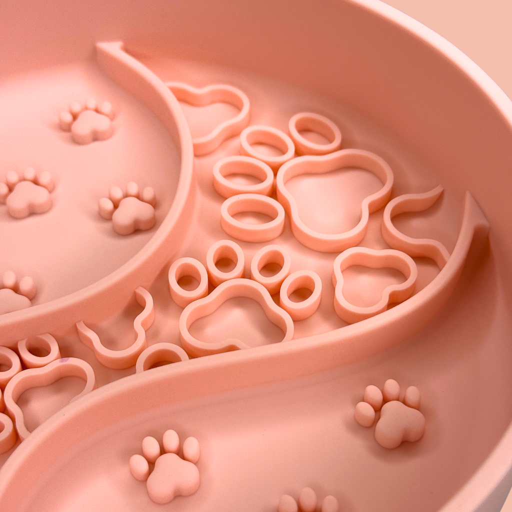 Pink Paw Print Slow Feeder Bowl