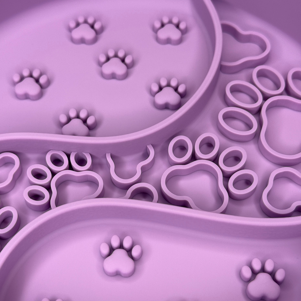 Purple Paw Print Slow Feeder Bowl