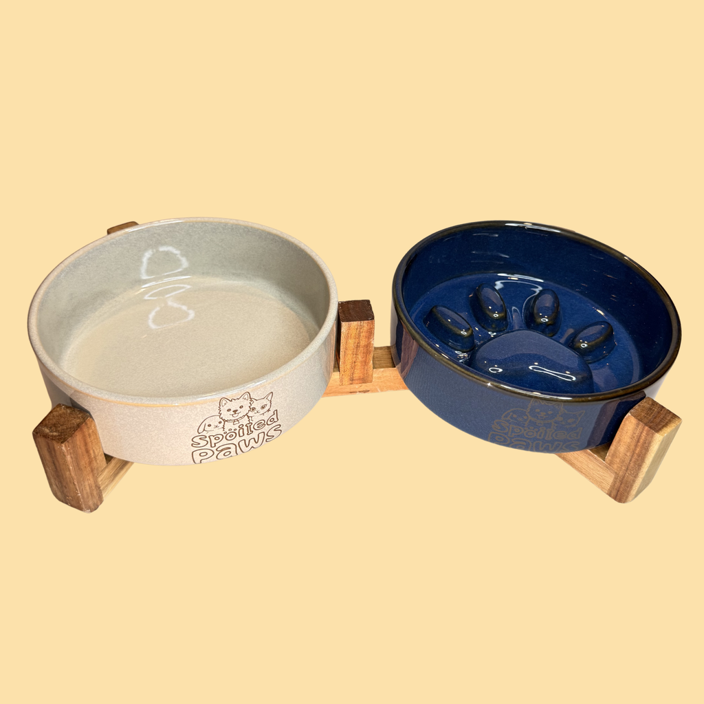 Spoiled Paws Double Diner Set (Grey & Navy)