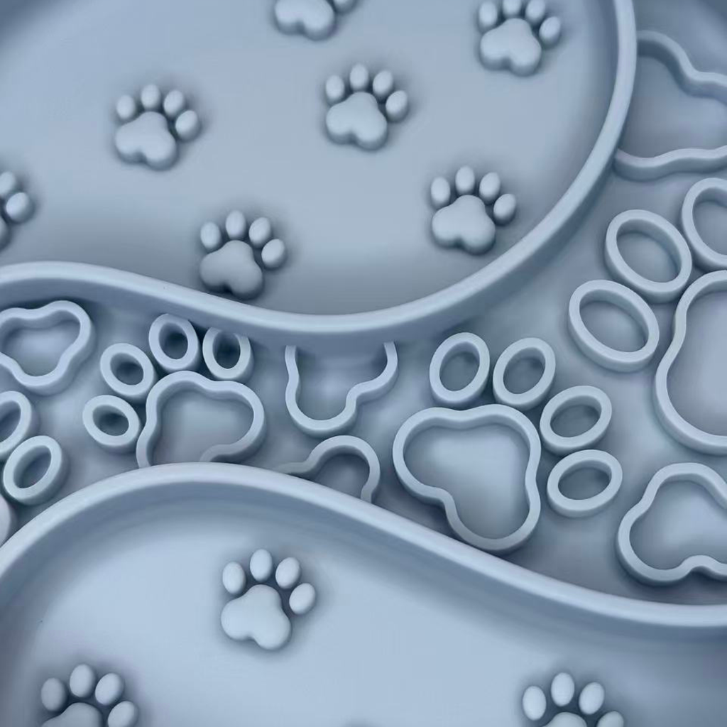 Blue Paw Print Slow Feeder Bowl