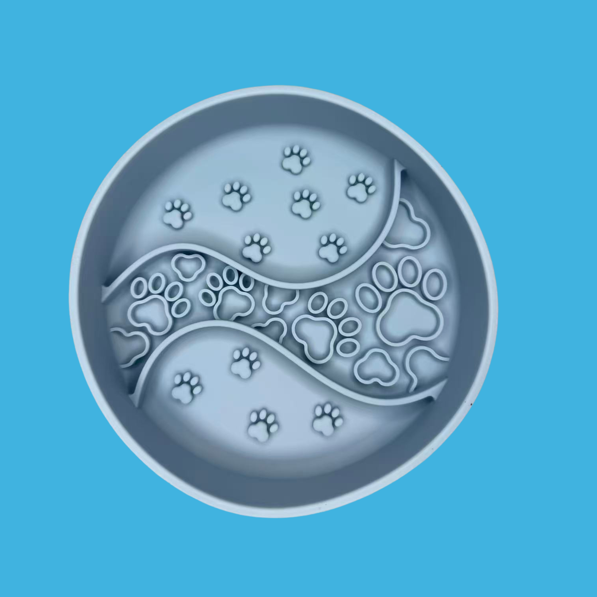 Blue Paw Print Slow Feeder Bowl