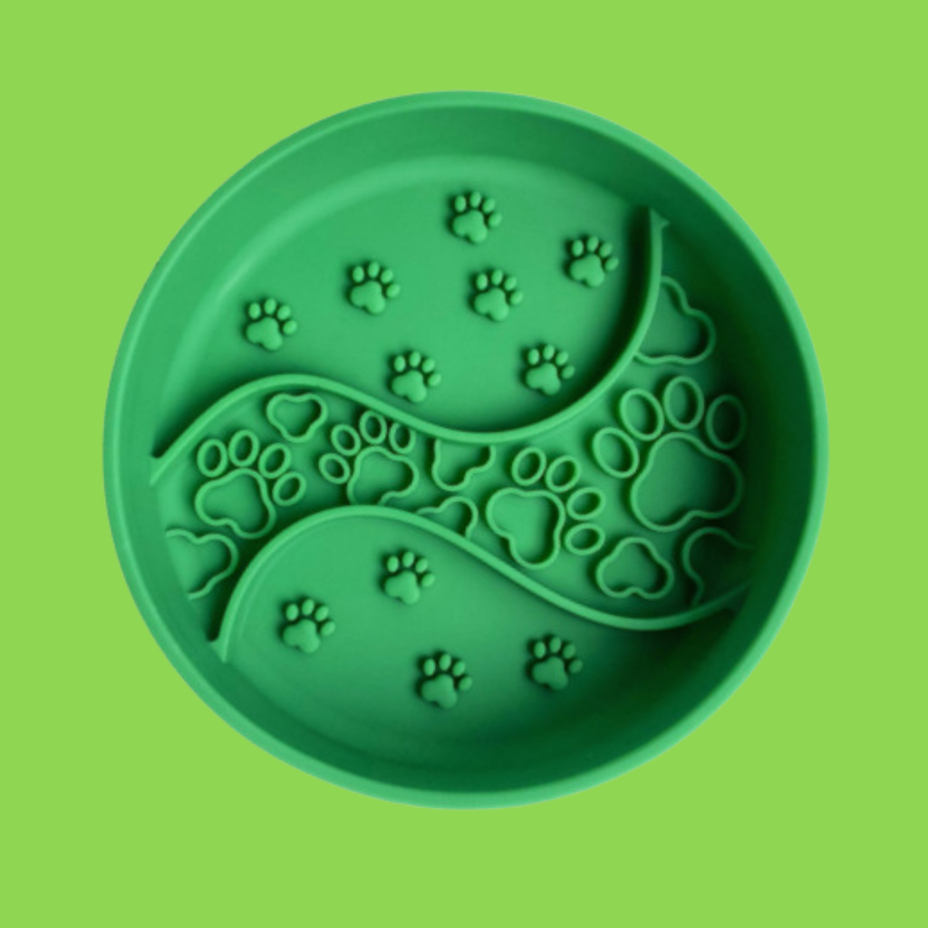 Green Paw Print Slow Feeder Bowl